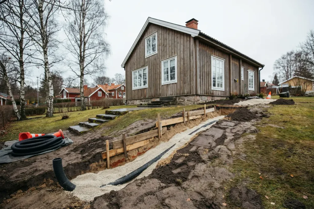 tomt som lutar s planerar du markarbetet f r b ttre avrinning och en s krare utemilj